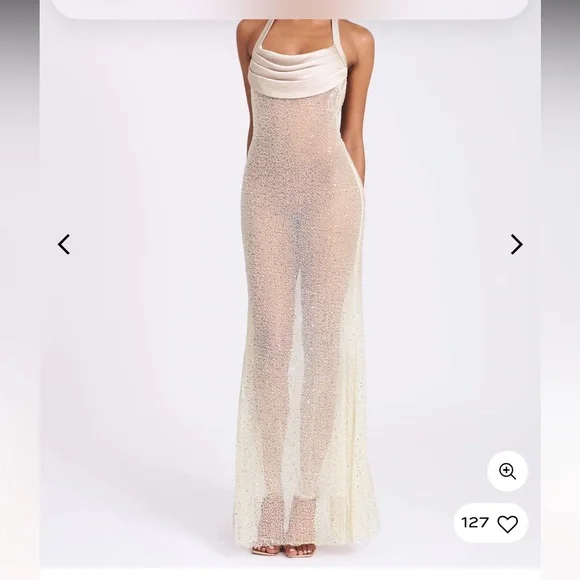 Zahya Lime Halter Backless Beaded Mesh Gown - Picture 5 of 7